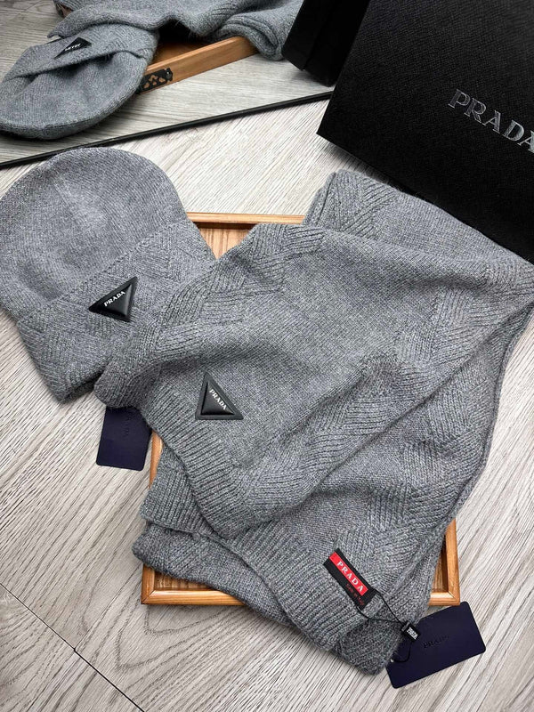 SET SCARF AND HAT IN RHINO GRAY WOOL AND RABBIT FUR 397407