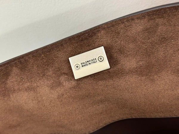 Balenciaga Large Medium Bag 35 Coffee Brown Suede Sliver Hardware