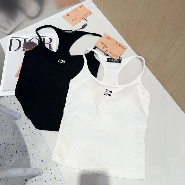 CAMISOLE 617514 IN BLACK COTTON RIBBED KNIT