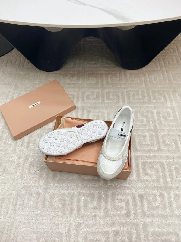 BALLET FLAT SHOES IN WHITE MESH AND BEIGE SUEDE