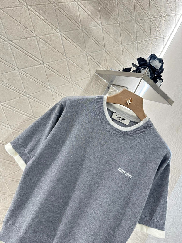 MIUMIU TOP IN MAGLIA A MANICHE CORTE 276490