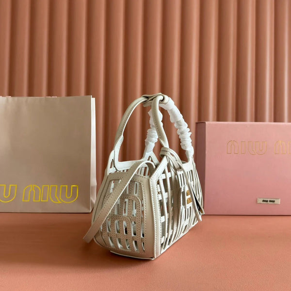 WOVEN HOLLOW BAG 24 IN WHITE CALFSKIN