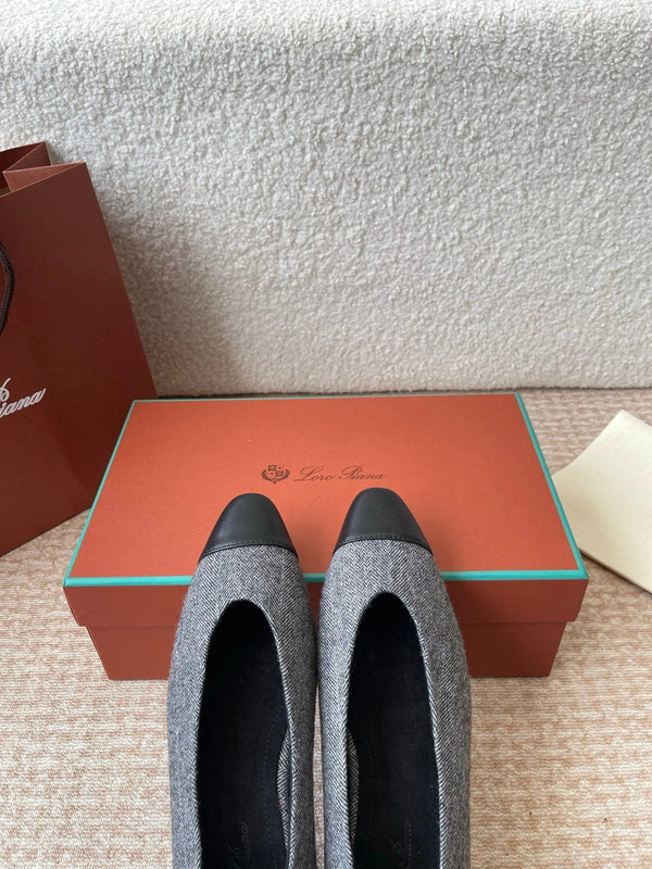 BALLET IN GREY TWEED MIX BLACK LAMBSKIN