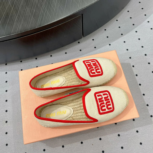 Loafer Shoes Ivory With Red Border Fabric Linen