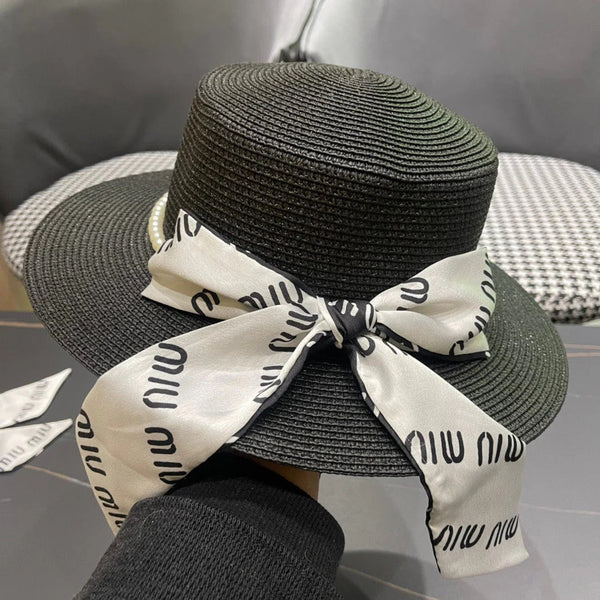 CAPPELLO DI PAGLIA A TESA PICCOLA MM IN NERO E PERLA DECORATO