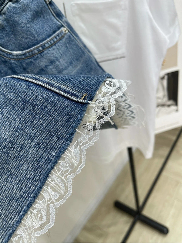 GONNA IN DENIM CON PIZZO E RIMPIAZZI MIUMIU 275946