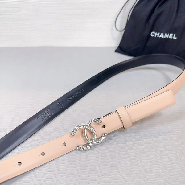 CC BELT 20 MM IN DESERT SAND SMOOTH CALFSKIN SILVER HARDWARE ATTACH RHINSTONE