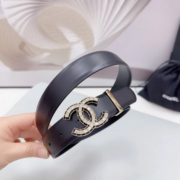 CC 30MM BELT IN BLACK SMOOTH CALFSKIN METAL LOGO