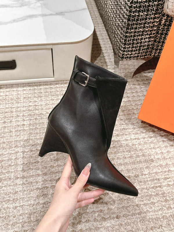 HM HILONA 6 CM ANKLE BOOTS IN BLACK CALFSKIN AND SUEDE