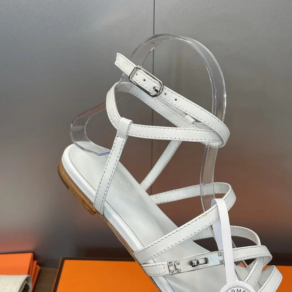 Sandales Kelly à Boucle Argentée HM 26ss Cuir de Veau Blanc 607160