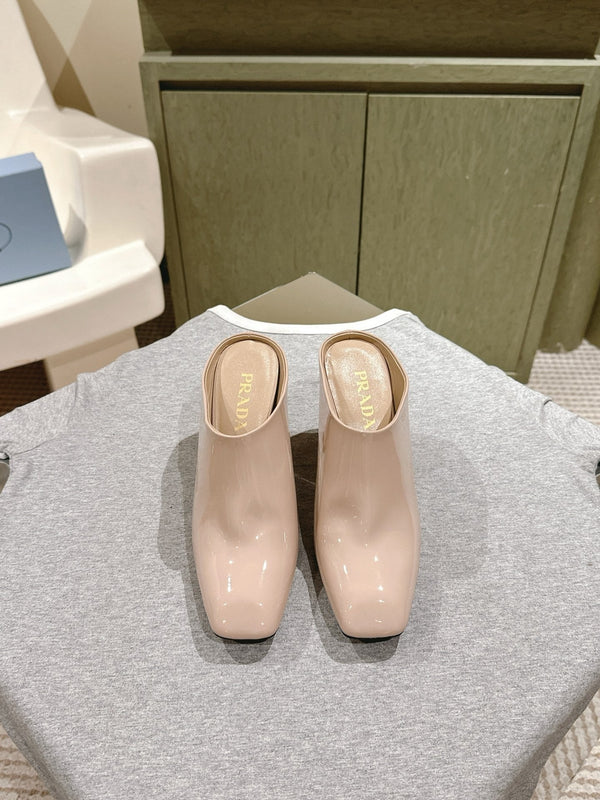 PRA 2026S Mule à talon haut 75 Cuir verni nude 657678