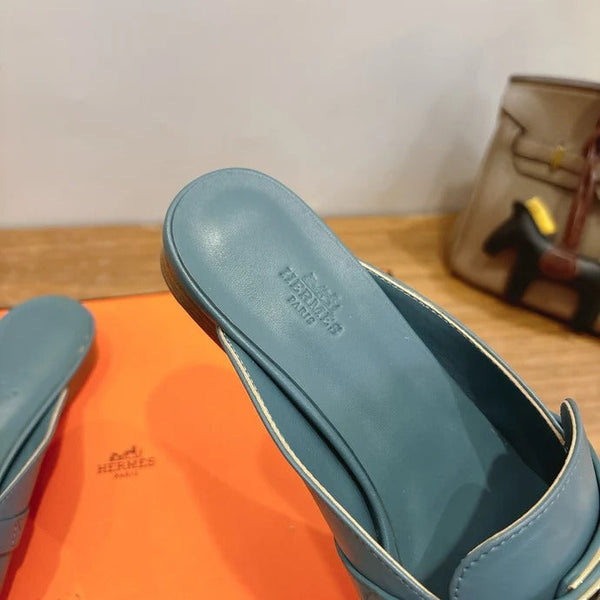 HM 26ss Mule Deep Blue Calfskin Gold Buckle 638465