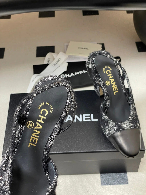 CC 26s Slingback 95 Black Tweed Sheepskin 649418