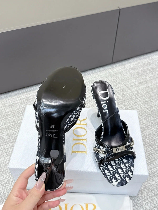 CD 26s Sandales à talons hauts 85 Tissu blanc noir Cuir de vachette 661470