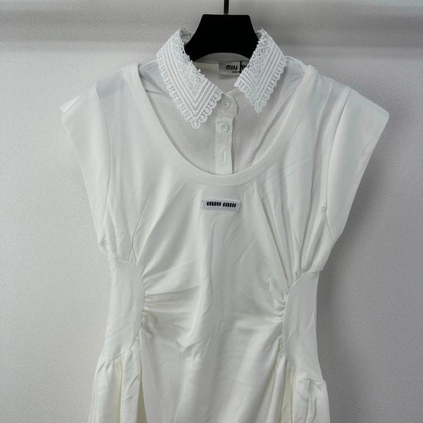 Miu 2026 Lace Short-sleeved Dress White Cotton 395700
