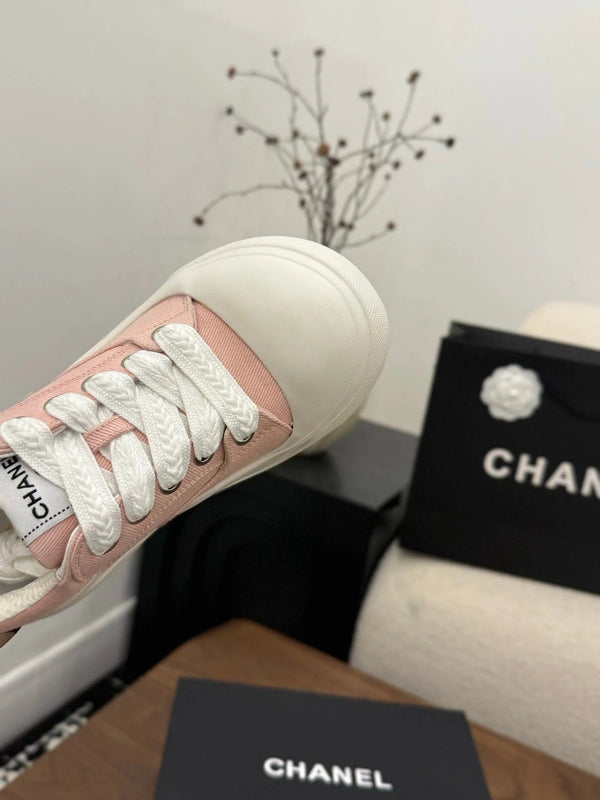CC 26s Baskets décontractées bébé rose toile blanche cuir 183593