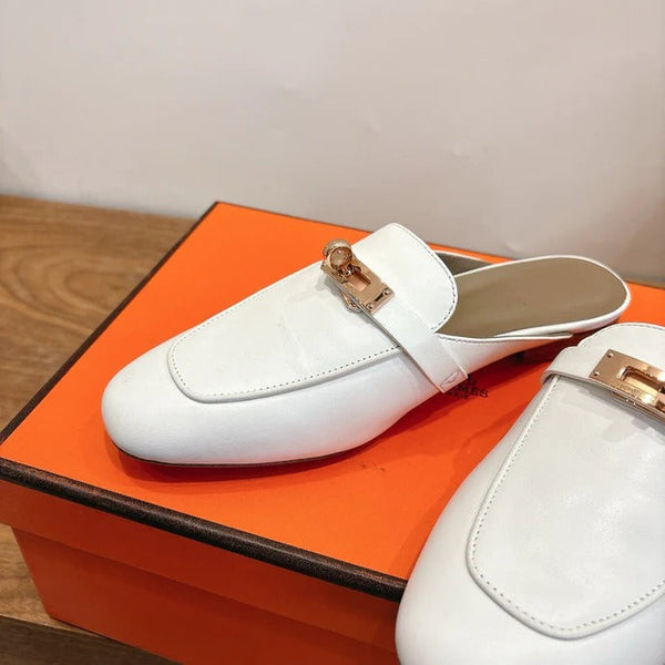 HM 26ss Mule Cuir de veau blanc Boucle dorée 638471