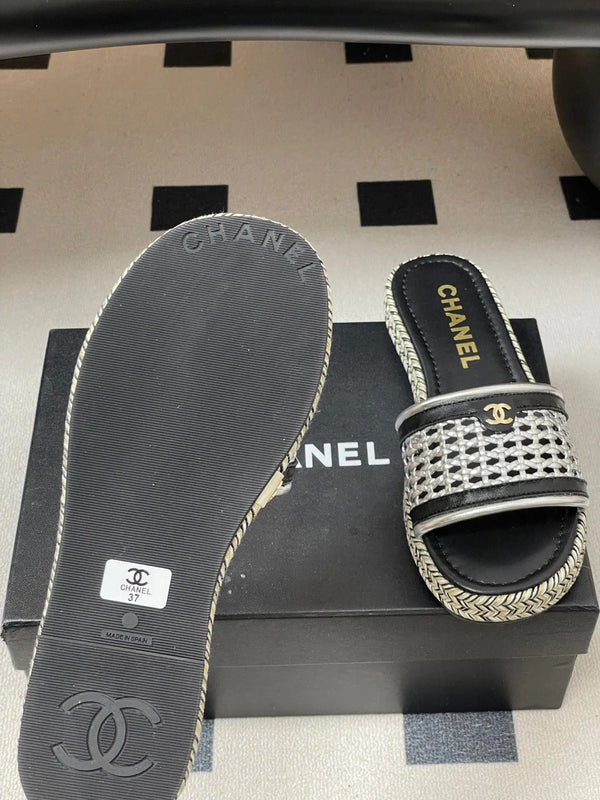 Chaussons à plateforme CC 26s en cuir de vachette noir argenté 649460