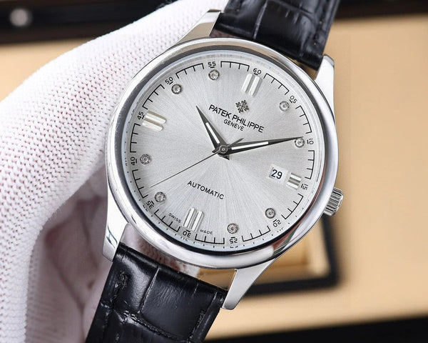 Patek Philippe Calatrava 40mm Silver Dial Black Leather Strap
