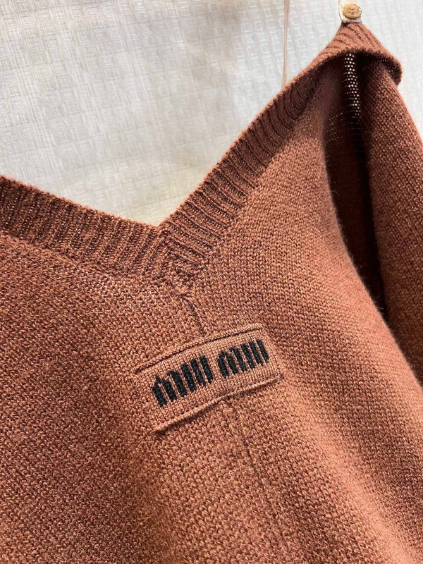 Miumiu 2026 Cardigan Camisole Épaules Dénudées Caramel Cachemire 356940