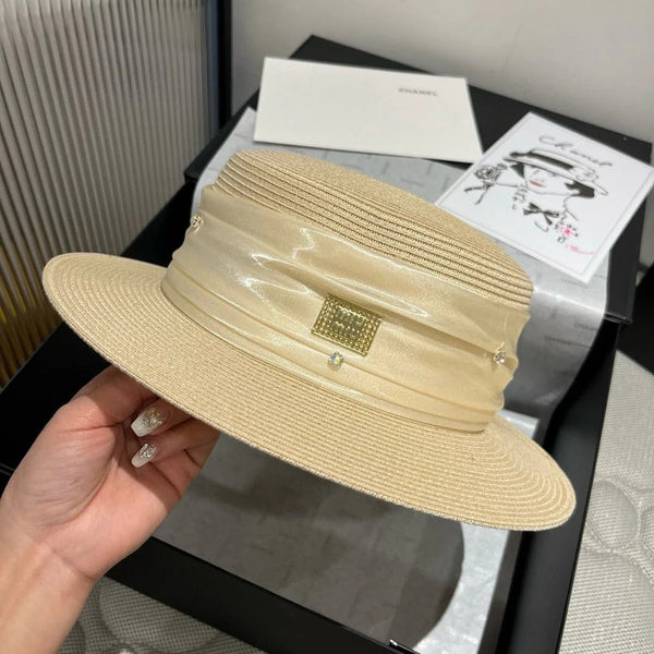CAPPELLO DI PAGLIA MM IN BEIGE CHIARO CON STRASS DECORATO