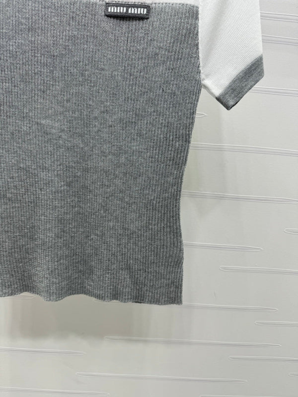 MIUMIU CREW NECK SHORT-SLEEVE SHEER KNIT TOP 274812