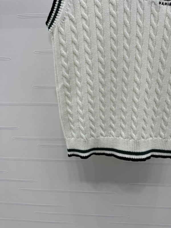 DIOR KNITTED V-NECK SLEEVELESS VEST WHITE 274923