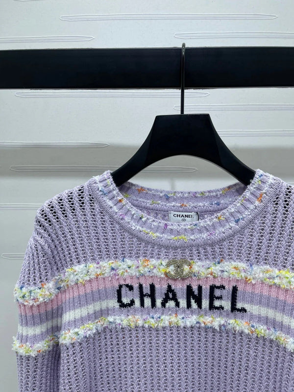 CHANEL 25S PULL À MANCHES LONGUES EN MAILLE AJOURÉE STYLE 163
