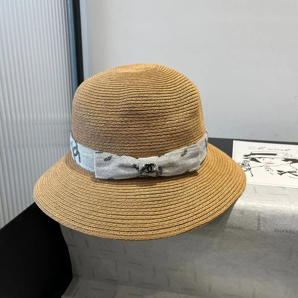 STRAW BUCKET HAT IN BROWN WITH RIBBON BOW 673978