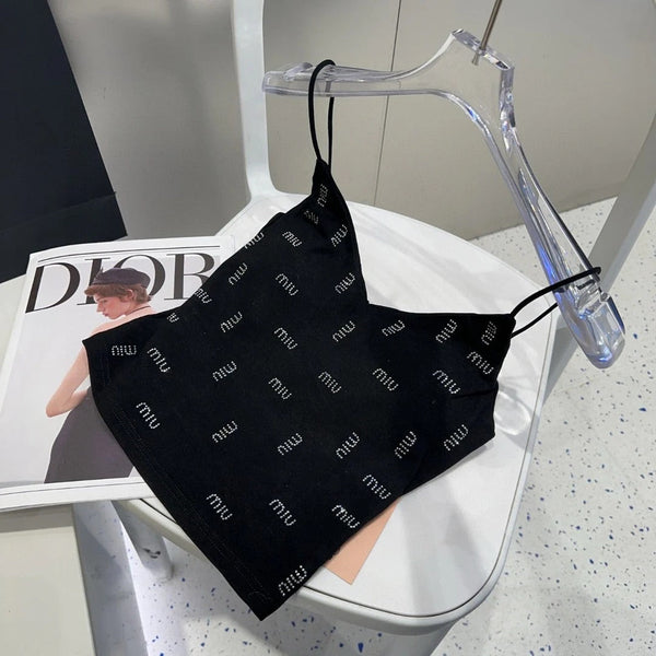 CAMI TOP 640627 IN BLACK COTTON RIBBED KNIT