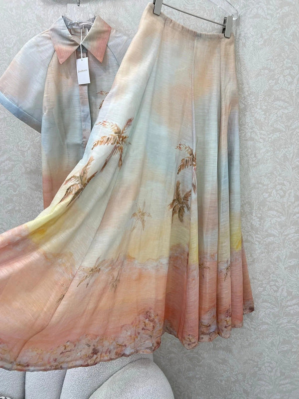ENSEMBLE CHEMISE MANCHES COURTES ET JUPE LONGUE TAILLE HAUTE ZIMMERMANN 275079