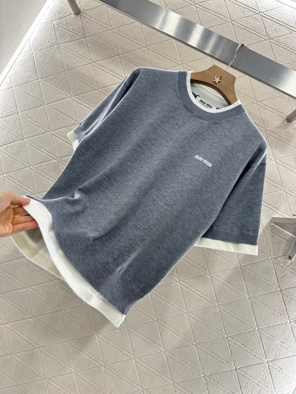 MIUMIU TOP IN MAGLIA A MANICHE CORTE 276490