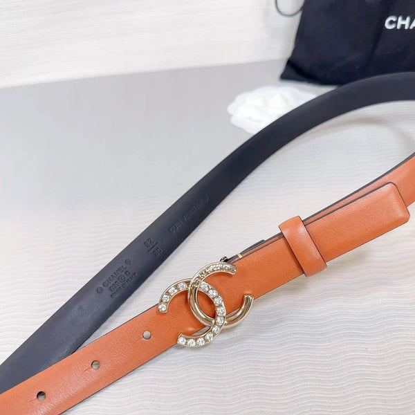 CC BELT 20 MM IN BRONZE BROWN SMOOTH CALFSKIN GOLD HARDWARE ATTACH RHINSTONE