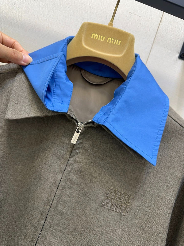 MIUMIU CONTRAST-FABRIC COLLAR JACKET STYLE 38
