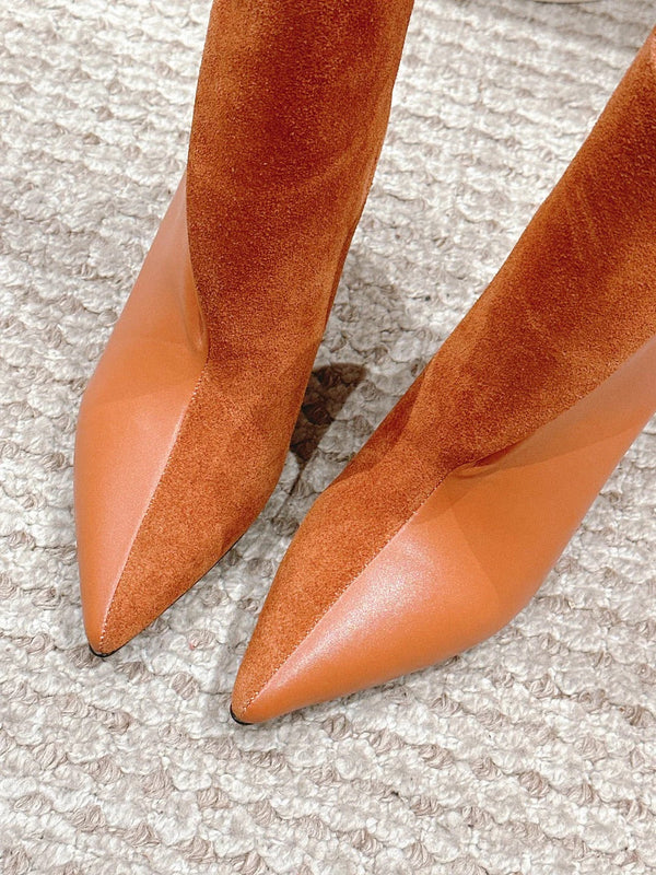 HM HILONA 6 CM ANKLE BOOTS IN BRONZE BROWN CALFSKIN AND SUEDE