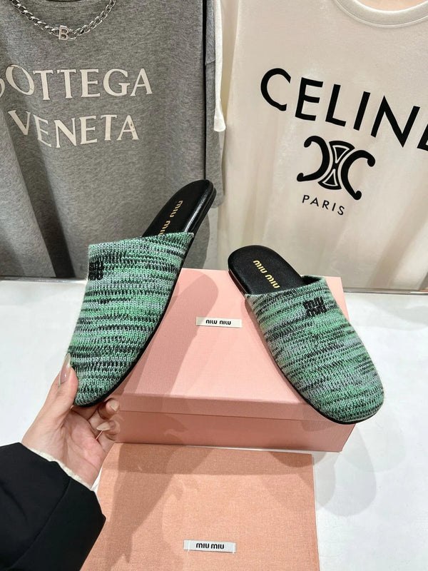 KNITTED MULES IN LIGHT GREEN MIX BLACK WOOL