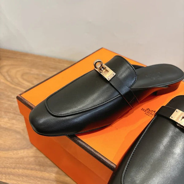 HM 26ss Mule Black Calfskin Gold Buckle 638469