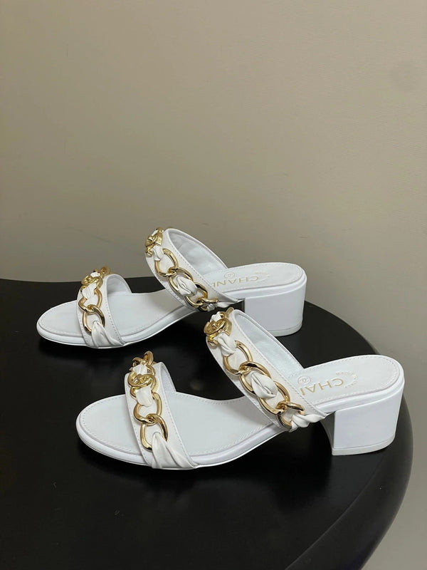 CC 26s Chunky Heels Sandals 55 White Sheepskin 649470