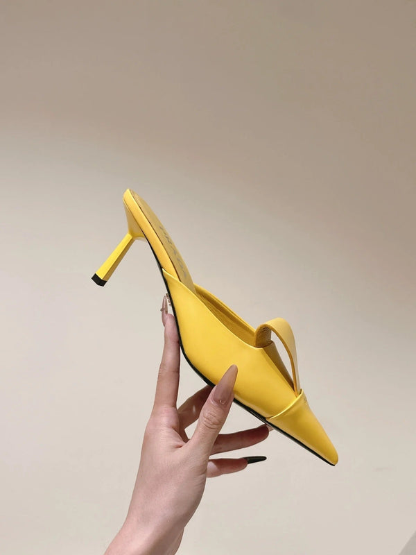 PRA 2026S Mule à talon haut 80 Cuir de mouton jaune 657668