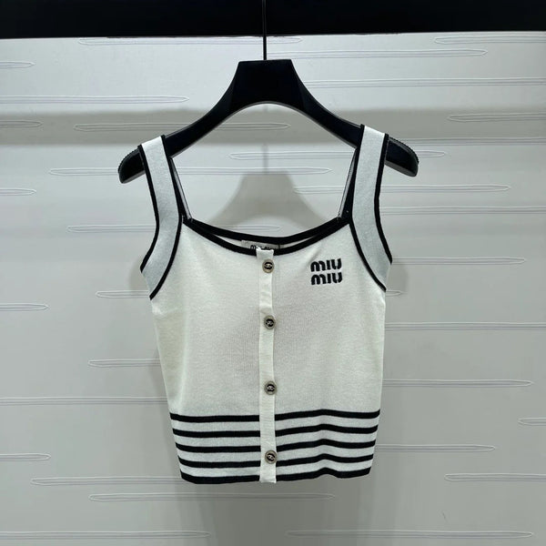 Miumiu 2026 Débardeur en maille rayé Laine et cachemire crème et blanc 356492
