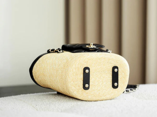 Chanel 2026 Shopping Bag 40cm Beige Black Straw Lambskin 351031