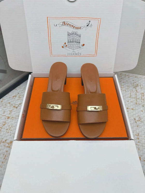 HM 26ss Oasis Sandals 50 Brown Sheepskin Gold Buckle 625162