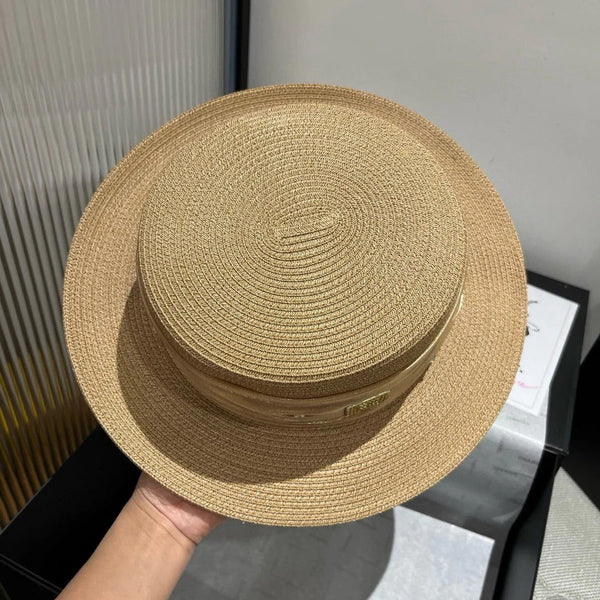 MM STRAW HAT IN BEIGE WITH RHINESTONE EMBELLISHED