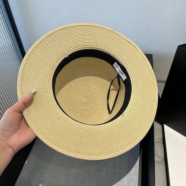 FLAT STRAW HAT WITH BOW BLACK 673921