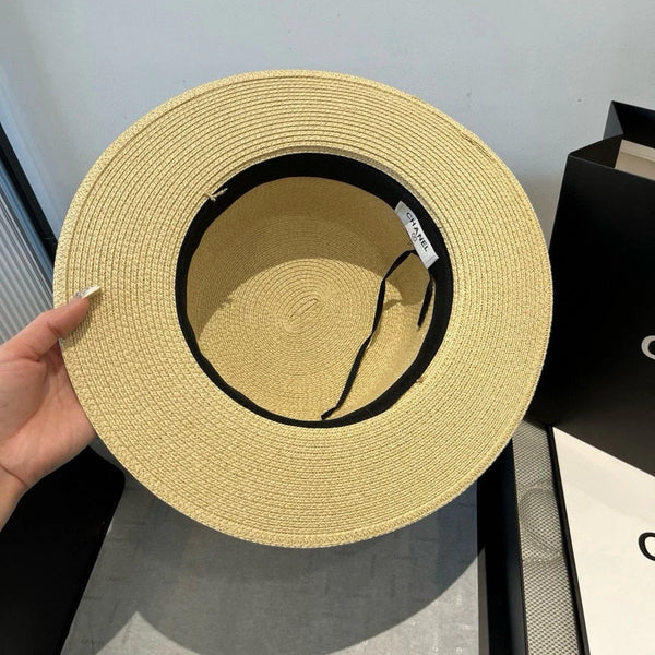 FLAT STRAW HAT WITH BOW BROWN 673922