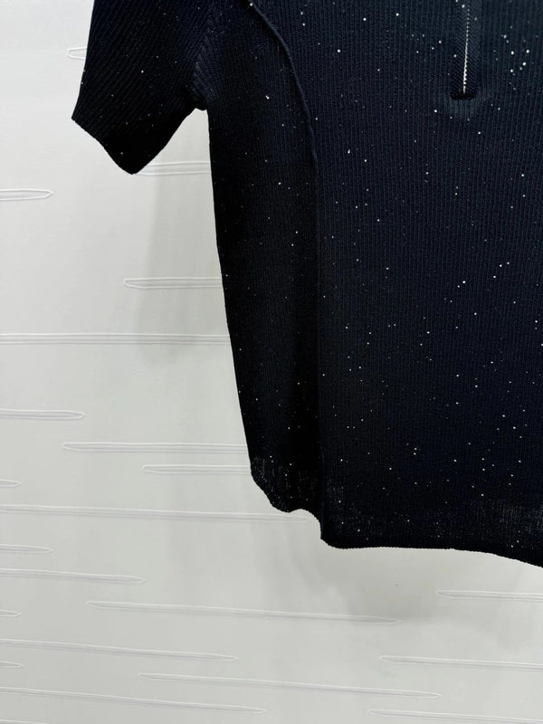 PRADA MOCK NECK SHORT-SLEEVE KNIT TOP BLACK 274816