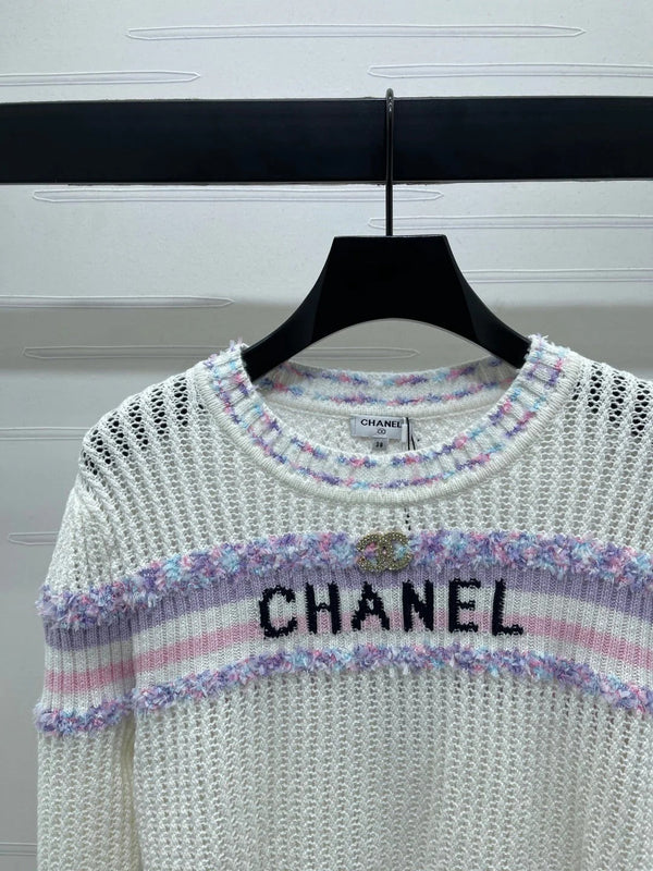 CHANEL PULL EN MAILLE AJOURÉE À MANCHES LONGUES 25S STYLE 161