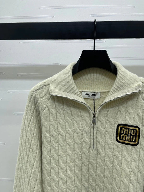 MIUMIU HALF-ZIP KNITTED PULLOVER WITH COLLAR STYLE 485