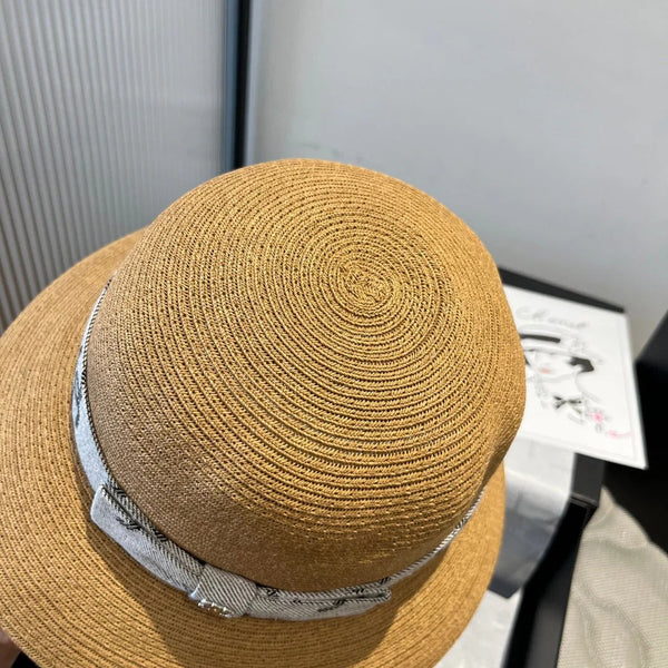 STRAW BUCKET HAT IN BROWN WITH RIBBON BOW 673978