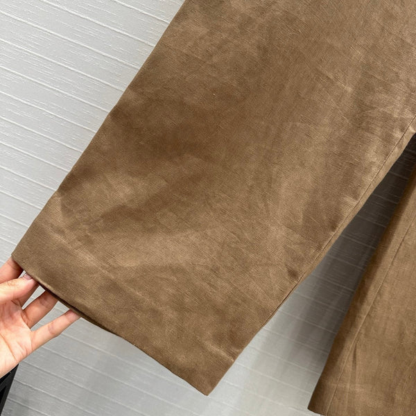 LP STRAIGHT-LEG LINEN PANTS IN BROWN